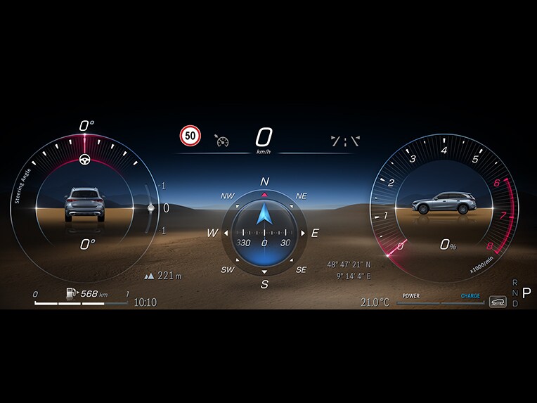 Representación gráfica del puesto de conducción offroad en GLC de Mercedes-Benz.