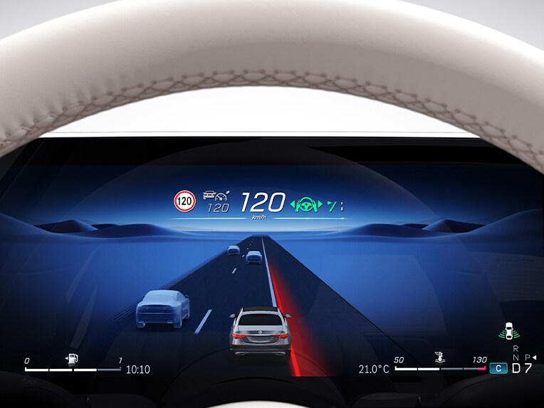 Un gráfico de pantalla del detector activo de cambio de carril en el Clase S Sedán de Mercedes-Benz.